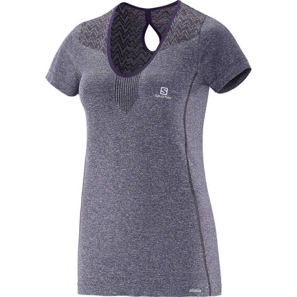 NEW SALOMON women's elevate short sleeve seamless tee in nightshade grey